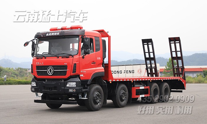 東風(fēng)天龍平板車,挖掘機(jī)平板車,爬梯平板車,9.4米板車,前四后八重型板車,DFH1310平板運輸車